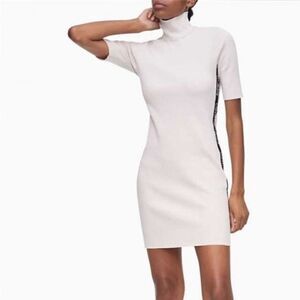 Calvin Klein Jeans Ribbed Mock Neck Turtleneck Mini Dress Cream NWOT XS